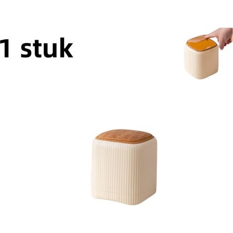 pièce - Poubelle - Mini - Double bac (bac intérieur et extérieur) - Style grain de bois - Avec couvercle à bouton-poussoir - Poubelle pour le comptoir et la cuisine - Jaune (1/5)