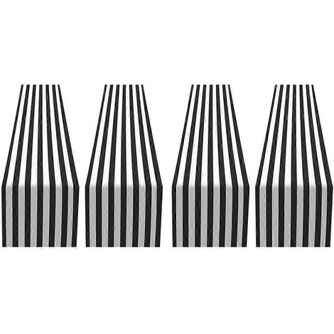 Chemin de table rayé en polyester, nappe décorative pour événements intérieurs et extérieurs, dîner en famille (noir et blanc, lot de 4) (1/5)