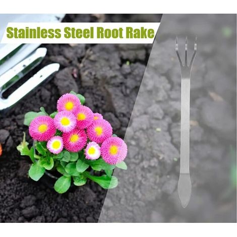 Set di rastrelli a mano, rastrello dentato a 3 artigli in acciaio inox, attrezzi per bonsai con impugnatura ergonomica per piante da giardino (1/4)