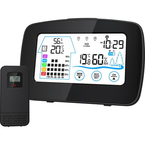 Funk-Wetterstation mit Außensensor, DCF-Digital-Funkuhr, Thermometer-Hygrometer, Funk-Thermometer mit Batterien
