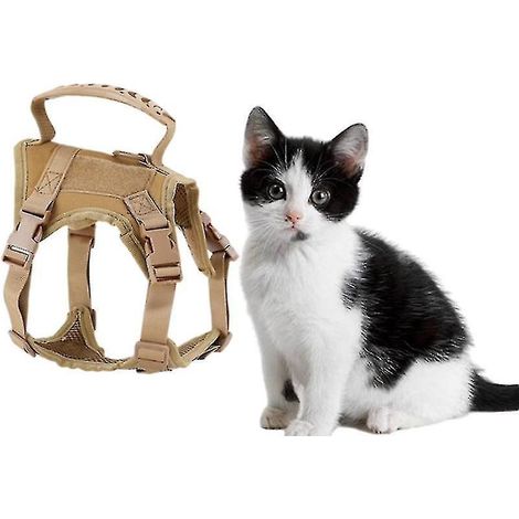 Harnais tactique pour chat, anti-fugue, en maille douce et ajustable, pour grands chats et petits chiens (kaki). (1/5)