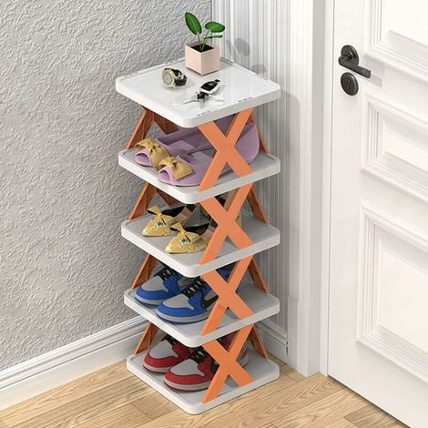 Scarpiera sottile a 5 ripiani, scaffale verticale per scarpe a 5 ripiani, organizer per scarpe, scarpiera resistente, arancione (1/5)
