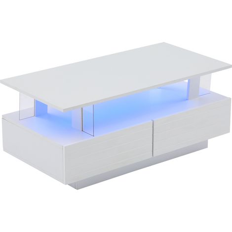 Table basse LED blanche en acrylique 100x50x42 cm avec double rangement et contrôle par application mobile (1/5)