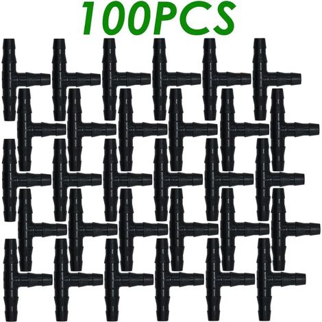 (SPL11-008-100PCS-1/4'') 20 à 100 raccords en T de 6,35 mm (1/4 pouce) pour système d'irrigation goutte à goutte, outils d'arrosage pour tuyaux de 4 mm/7 mm et serres. (1/5)