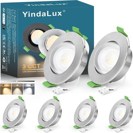 Spot led encastrable GU10 cadre IP65 incl.5W Module LED 4000K, Spot encastrable 230V Blanc mat Spots de plafond Rond plat Spot 68mm Trou pour extérieur-intérie, Lot de 6, Non dimmable (1/5)