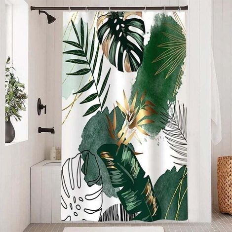 Rideau Douche 120x180cm, Rideau de Douche Anti Moisissure Vert Tropicale Jungle Feuilles de Palmier Rideaux de Baignoire Tissu Lavable Imperméable Rideaux Salle de Bain avec 8 Crochets (1/4)