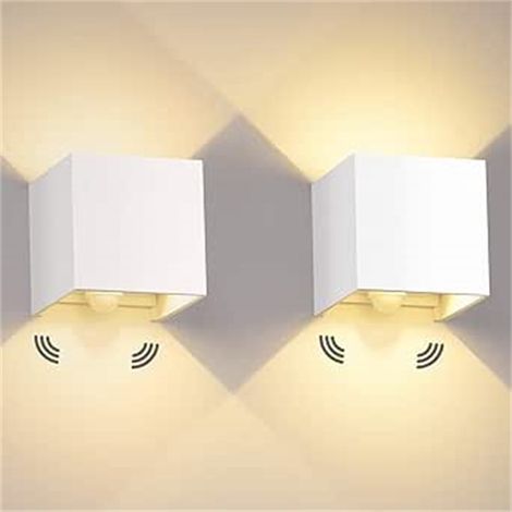 2PCS Applique murale LED avec détecteur de mouvement, 12 W blanc chaud applique murale avec faisceau réglable haut/bas, étanche IP65, blanc (1/5)