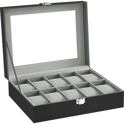 Boîte à Montres - 10 Emplacements - PU et Verre - Serrure Métal - Rangement Collection - Noir (1/5)
