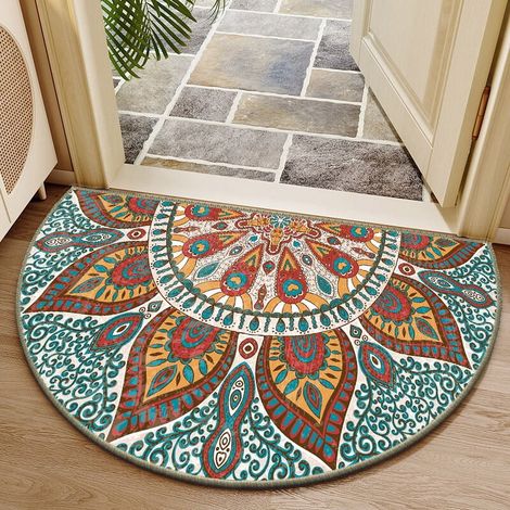 Tapis De Seuil Demi-Rond - Surface En Velours Cristal Et Dos En Caoutchouc Granuleux - Non Glissant - Pour Intérieur Et Extérieur - 60 X 90 Cm - 1 Pièce (1/5)