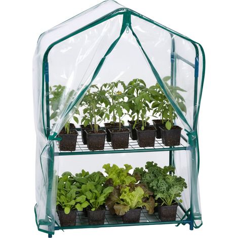 Relaxdays Balkon Gewächshaus, 1er Pack, PVC-Folie, Stahl, HxBxT: 95 x 59 x 39 cm, Tomatenhaus 2 Etagen, grün/transparent