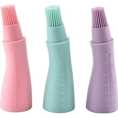 (rosa, blau, lila) Ölflasche, 3-teiliges Silikon-Ölflaschen-Set mit Pinsel, Gebäckpinsel, Grillpinsel, Silikon-Ölpinsel (1/4)