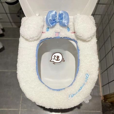 Housse de siège de toilette douce, chaude et rembourrée, coussin de siège de toilette plus épais pour la salle de bain, en tissu fibre extensible et lavable, réutilisable et facile à installer. (1/2)