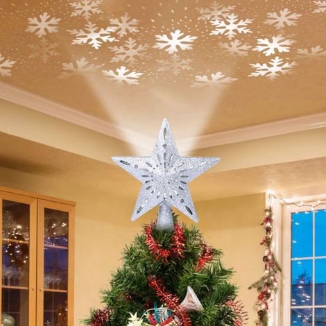 Proyector Led Para Punta De Árbol De Navidad - Estrella 3D Hueca Con Proyección Giratoria De Copos De Nieve - Decoración Navideña (1/5)