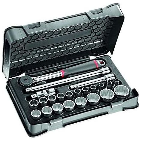 USAG U06060301 606 1-2 A Set Chiavi a Bussola 23 Pezzi con Cricchetto Reversibile IP51 Prolunghe e Snodo Cardanico colore Nero