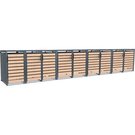 Westmann Metall Mülltonnenbox Lacina 9x240 L Anthrazit/Holzoptik 80x596x116 cm (1/5)