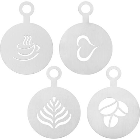 Bardusch-Lot de 4 pochoirs café en acier inoxydable, décorations cappuccino/Noël/latte art/gâteaux (1/4)
