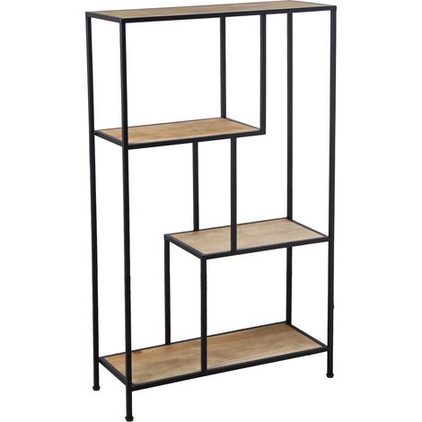 Schwarzes Metallregal mit Holzregalen 65x25x110 cm, Eisen+DM Boispour Alle Stile, um dem Haus eine Note zu verleihen (1/4)