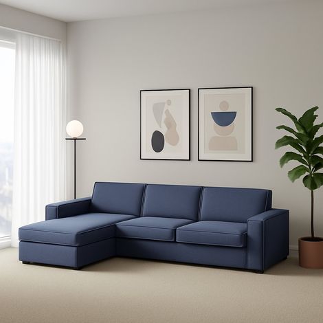 Talamo Italia Sofá fijo Grazia, Sofá de esquina, 100% Made in Italy, Sofá Salón con, península de contenedores Izquierda, con reposabrazos estándar, Cm 280x95h90, Azul, con embalaje reforzado (1/5)