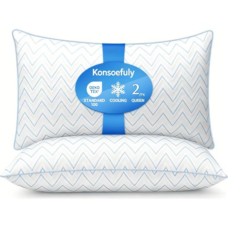 Lot De 2 Oreillers 50x70 cm Konsoefuly, Tissu Nylon Polyester, Taie Refroidissante, Entretien Facile, Lavable En Machine