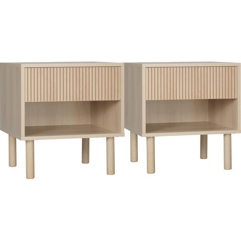 Table de chevet 2 tiroirs HALLE aspect bois naturel (1/5)
