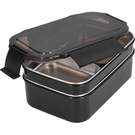 Elektrische Lunchbox aus Edelstahl 304, doppelwandig isoliert, mit Fach für Büro, Schule und Reisen, Schwarz (1/5)