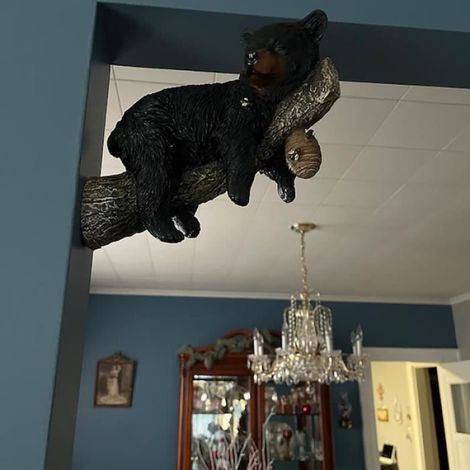 Statuette d'ours,ourson noir qui sieste dans un arbre, figurine d'art en résine pour jardin, adorable sculpture d'ours bébé pour (1/4)