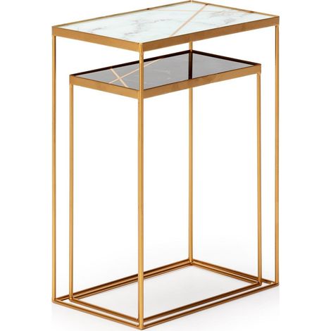Tables d'appoint gigognes en métal doré - doré, blanc et noir (1/5)