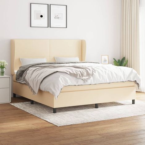 Lit double Lit à sommier tapissier avec matelas Lit Adulte Crème 160x200 cm Tissu BVM44398 (1/5)