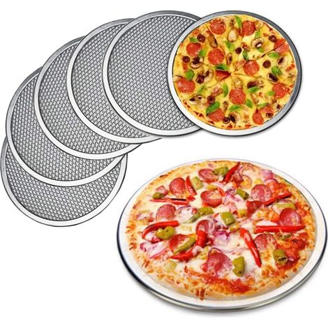 Grille à pizza miniature en aluminium de 6 pouces, lot de 6, petit plateau de cuisson commercial sans soudure avec trous pour croûte croustillante au four (1/5)