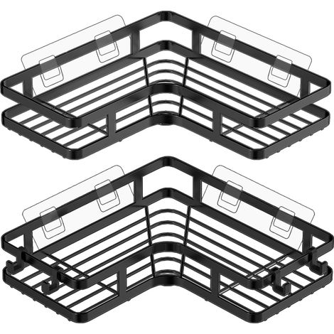 Étagère de douche - Coin en métal sans perçage - 21.5×4×5.5cm, Noir, 2pcs (1/5)