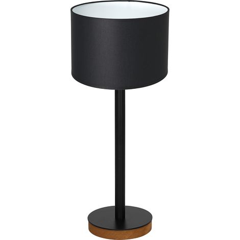 Lampe de table Luminex abat-jour noir base bois E27