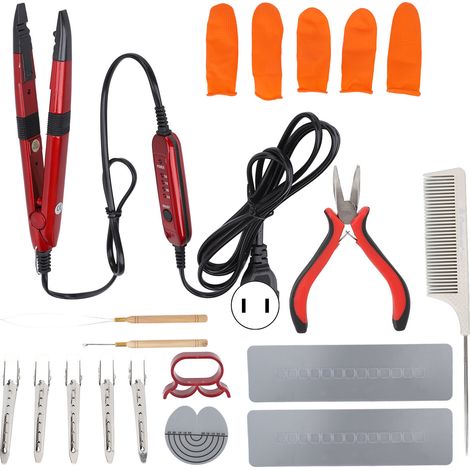Fer à lisser pour extensions capillaires, température constante, plaque isolante thermique, outils de crochet pour extensions de cheveux, prise US 110V (1/5)