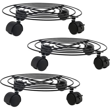APEX Lot de 3 supports à plantes en métal de 30 cm avec roulettes, chariot robuste pour pots de fleurs de jardin, support rond en fer sur roulettes. (1/5)