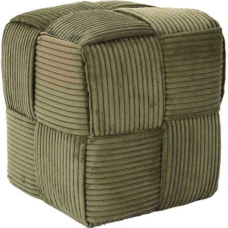 The Home Deco Factory – Pouf repose-pieds tressé en tissu côtelé vert – Compact et décoratif – Pour salon cosy ou chambre rétro chic