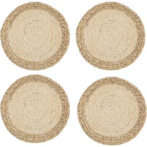 Lot de 4 sets de table tissés à la main en toile de jute de coton naturel et paille d'eau tissée, décoration en et style ferme, pour table à manger, cuisine (1/5)