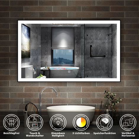 LED Wandspiegel Touch Badspiegel Badezimmerspiegel Beleuchtung Beschlagfrei Kalt/Warmweiß dimmbar 100 x 60cm (1/5)