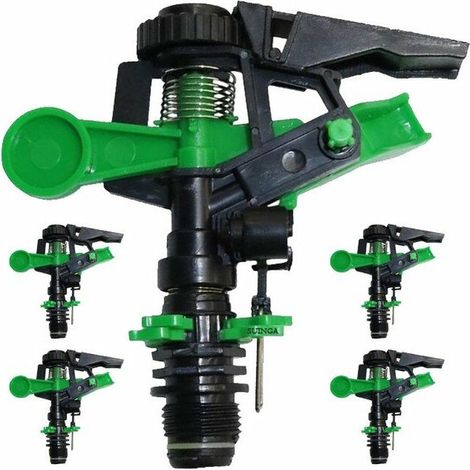 Lot de 5 Arroseur à pulsation, arroseur de pelouse réglable, 6 à 12 mètres, mâle 1/2''. Débit de 430 à 1165 litres/heure (1/4)