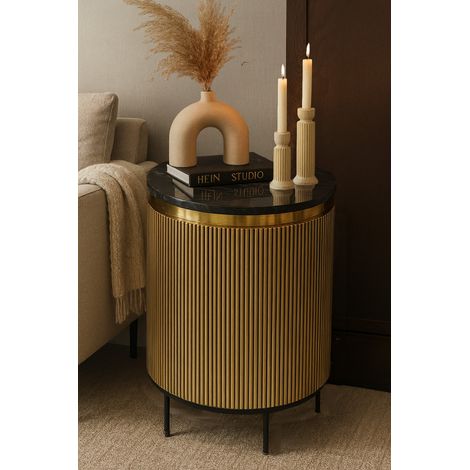 Glory - Table d'appoint finition laiton vieilli avec plateau en marbre noir (1/5)
