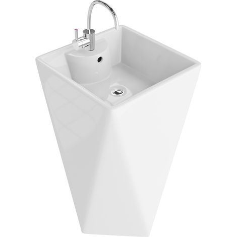 Lavabo indépendant LAVITA Vasque autoportante élégante Produit en porcelaine de haute qualité rectangulaire 46x45,5x80,5 cm Blanc brillant