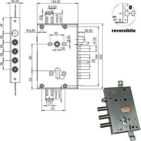 Serratura Sicura Triplice Cilindro E63 Rci664+10/280 Moia