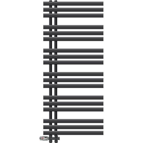 LuxeBath Radiatore Iron EM Design Scaldasalviette 600 x 1400 mm Antracite Calorifero Attacco Centrale con Set di Collegamento Termostato Attraverso il Pavimento Termosifone Moderno Termoarredo Bagno (1/5)
