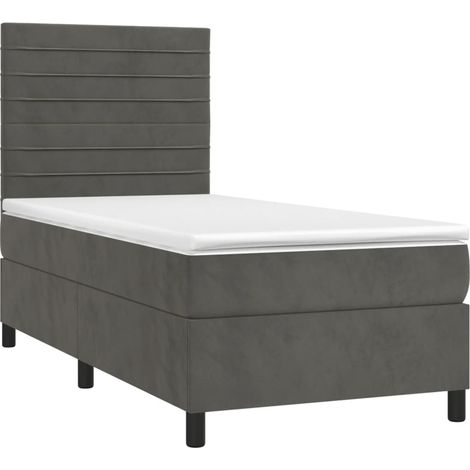 Cadre de lit LED avec sommier tête de lit matelas 90x190cm tissu velours gris foncé TDL0208256 (1/5)