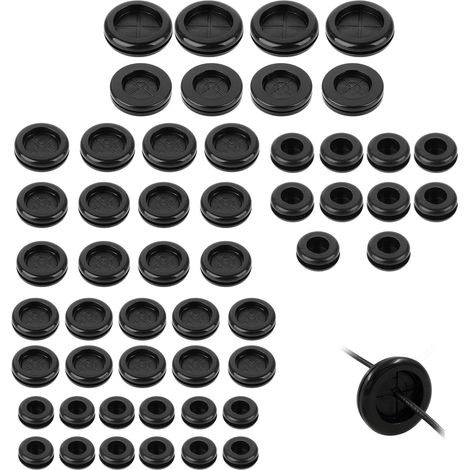Passe-Fil Caoutchouc 52 pièces 7 Tailles Assorties – Joint d’étanchéité en Caoutchouc Noir résistant 16 à 38 mm pour câbles électriques et boîtiers métalliques, Usage Domestique et Industrie (1/5)