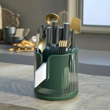 Organisateur de Couteaux - Porte-Couteau Rotatif - 12 Slots - Base Drainante - Design Contemporain (1/4)