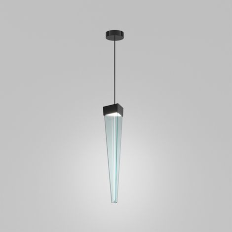 Stalactite Lampada a Sospensione LED Design Piramidale Vetro Bluino con Struttura in Nickel Nero Lucido, Doppia Sorgente Luminosa, 12W, CRI 80