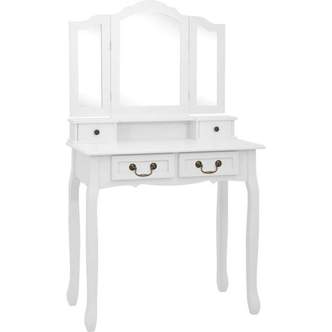 Maison Exclusive - Schminktisch-Set mit Hocker Weiß 80x69x141cm P (1/5)