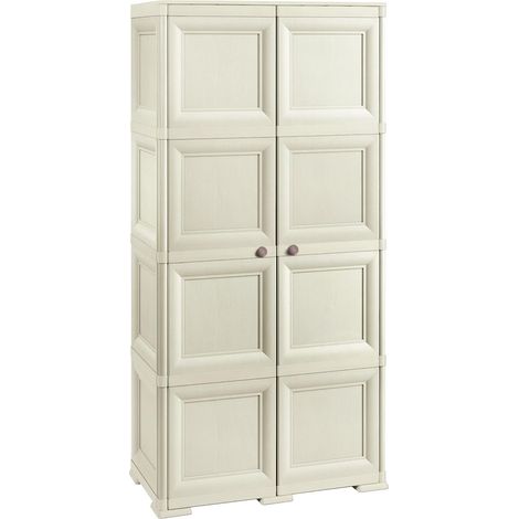 Armadietto portascope in plastica effetto legno Beige a 2 ante - Misura 79x43x164 cm - Mobile con vano scope e 4 scomparti interni per oggetti, comple (1/5)