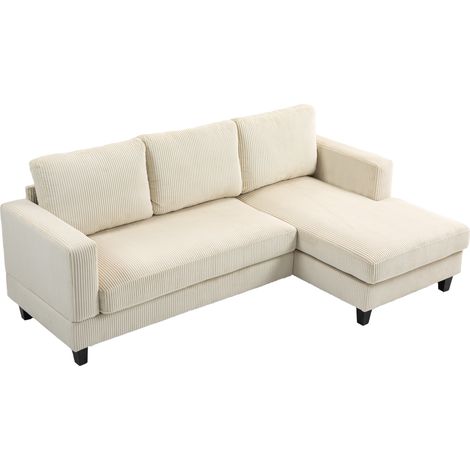 HOMCOM sofá chaise longue, sofá de 3 plazas en forma de L, tapizado en pana, asiento y respaldo acolchados, 214x134x87 cm, beige