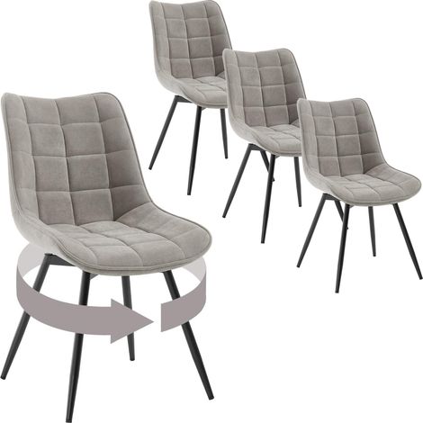 WOLTU 4x Sedie da pranzo, sedie per soggiorno, salotto, ufficio o terrazza, schienale ergonomico, seduta vellutoe gambe in metallo, Grigio Chiaro