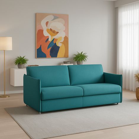 Sofá Fijo 2 Plazas Varedo, Desenfundable, Hidrófugo Made in Italy, Lavable, 180x95x90h cm Azul (1/4)